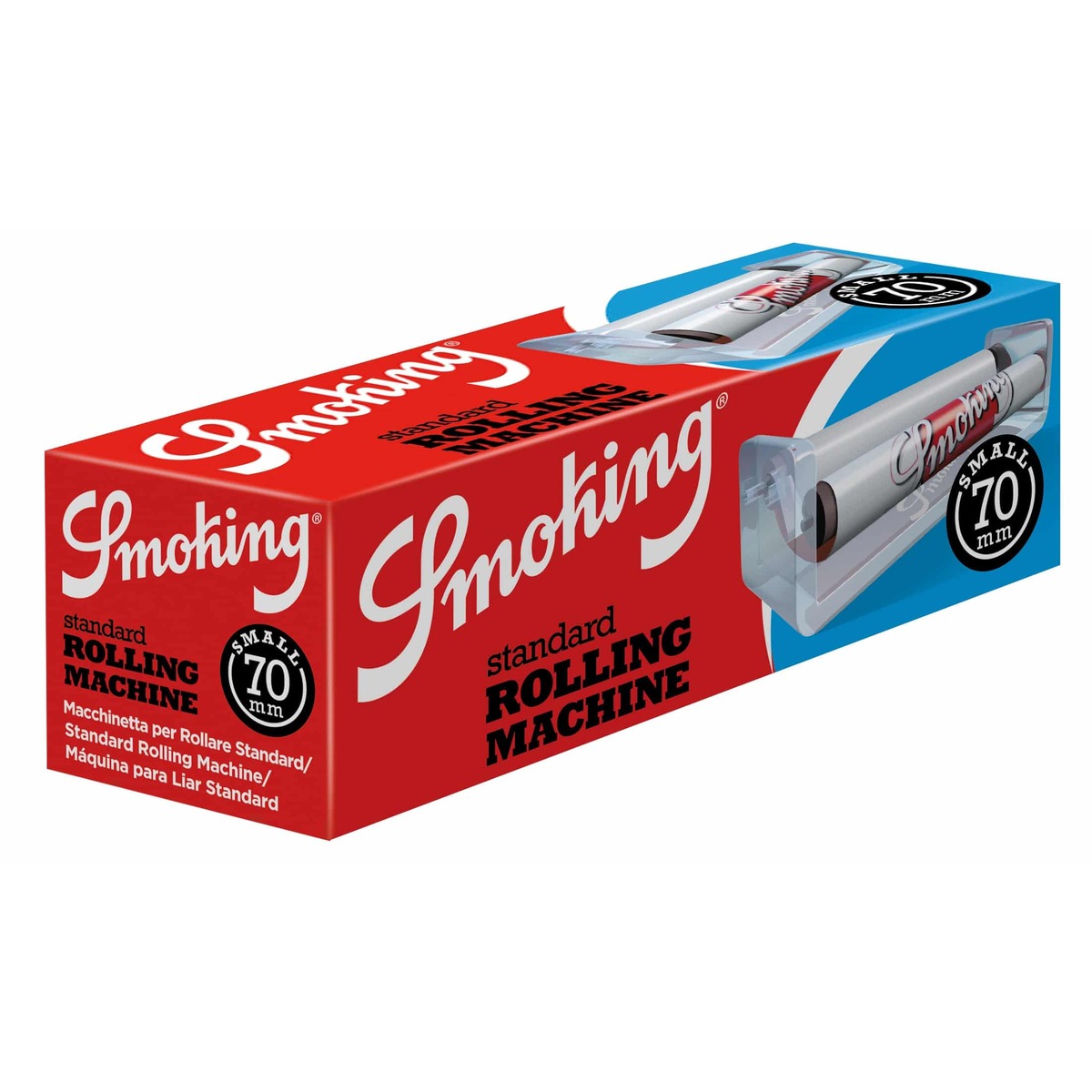 Máquina de liar acrílica Smoking 70 mm en su caja