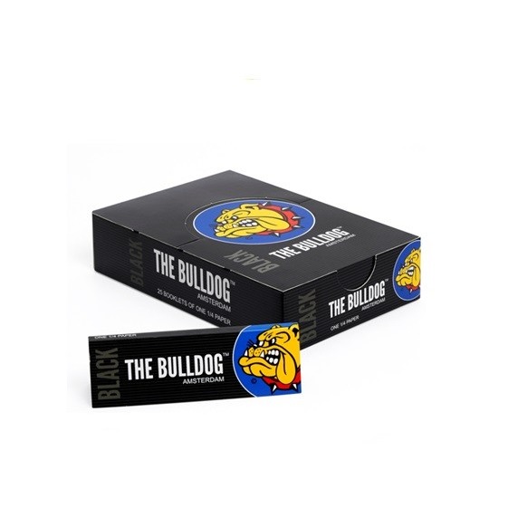 Caja display The Bulldog Black 1¼ cerrada junto a un librito