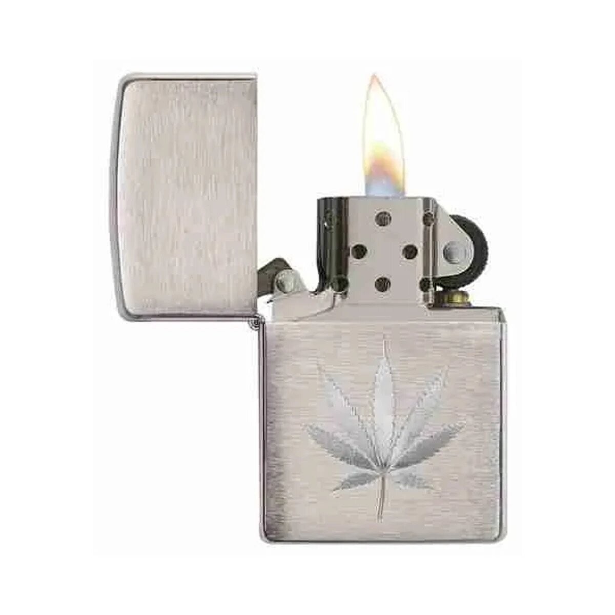 Zippo Marijuana Leaf abierto encendido